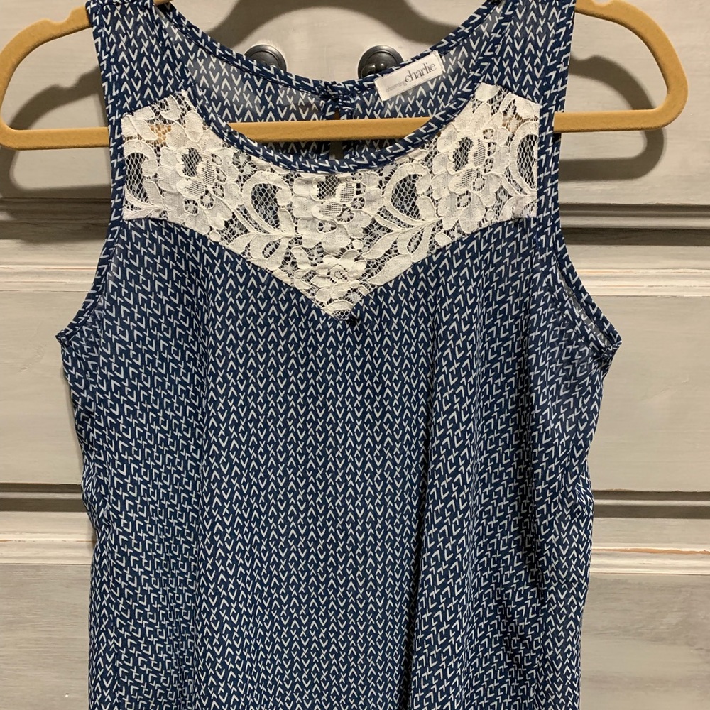 Charming Charlie navy and white blouse